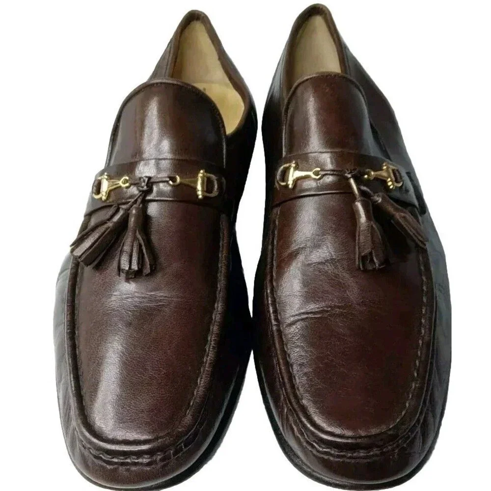 Vintage Bellesco Italian Leather Tassel Loafers Men's Shoes Size 9.5 M Brown